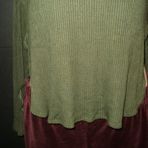 Adara Women's Sweater Cold Shoulder Size Large Olive Green Long Sleeves - Picture 3 of 5